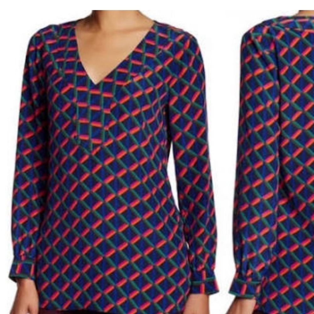 Trina Turk Alisha Silk Geometric Blouse Size Small